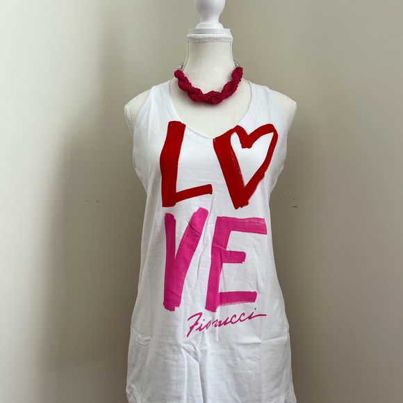 Fiorucci Tops - Fiorucci White Tee with Red and Pink Love Print